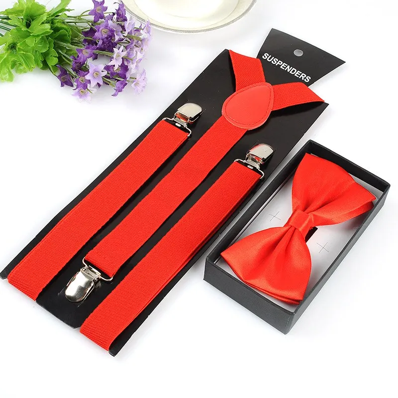 Yienws Wholesale 50 piece Bow Tie Suspenders Sets For Women Men Red Pink Burgundy Brace Suspensorio Unisex YiA037 |