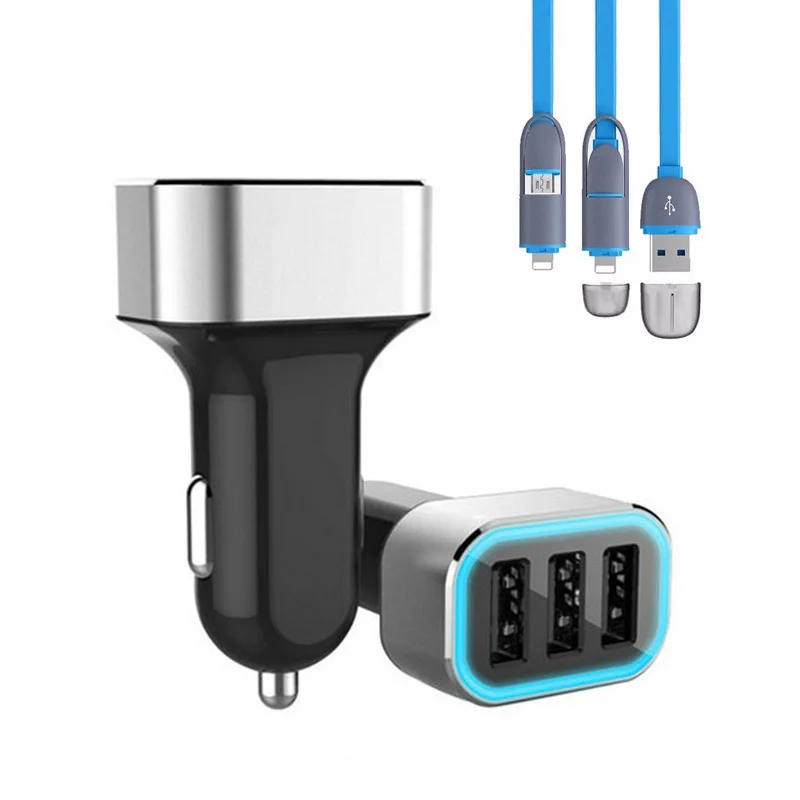 Rylybons 3 USB порта для автомобиля 5.2A кабель быстрой зарядки светодиодный индикатор