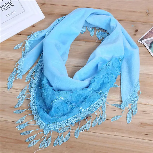 Blue 150*50 см женский шарф для активного отдыха, модный шарф с кисточками и кружевами, Женская длинная шаль, теплый палантин - Цвет: Blue