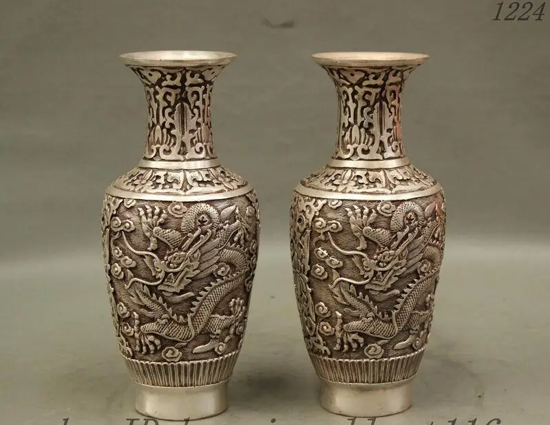 10 &quotКитай дворец белый Медный Серебряный злой летающий дракон статуя бутылка