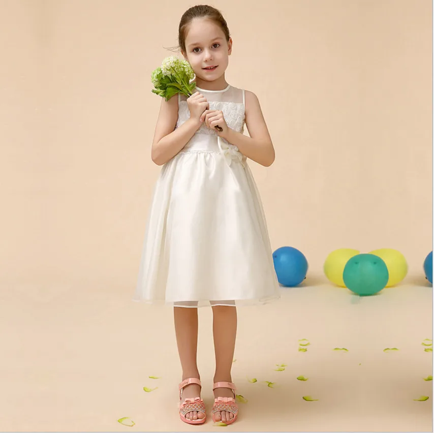 Элегантный слоновой кости белый цветок девушка платье с розовыми цветами