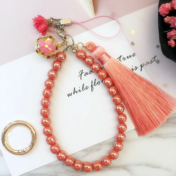 Original design Tassel Mobile phone lanyard short U disk camera rope bead mobile chain hanging wrist wallet pendant female | Мобильные