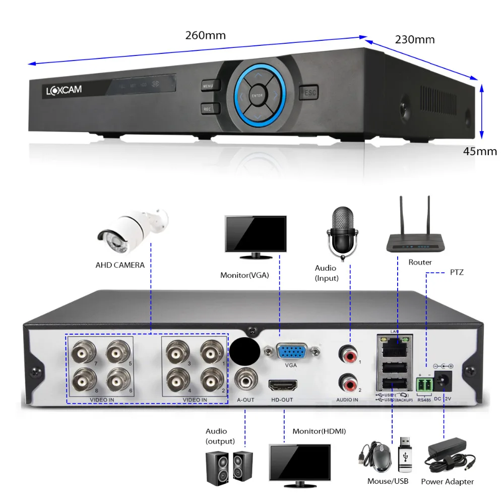 LOXCAM H.265 + 16ch AHD 5MP HDMI DVR 8CH 6 в 1 CVI TVI NVR для Camera onvif P2P CCTV система видеонаблюдения |