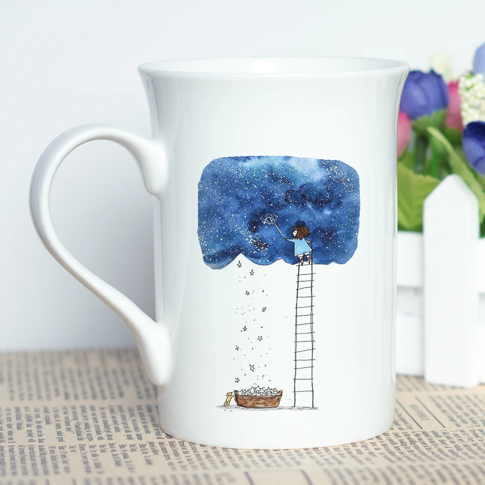 Детская кружка с изображением сказочной тематики для питья из костяного фарфора