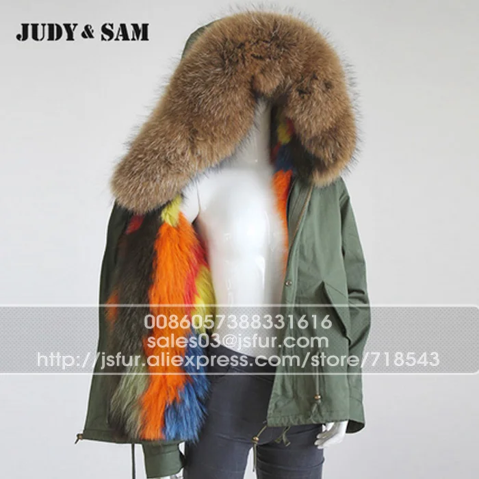 Куртка с капюшоном армейско-зеленого цвета толстой натуральной опушка из