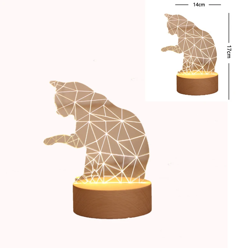 Скандинавский Креативный светодиодный ночник из цельного дерева с изображением