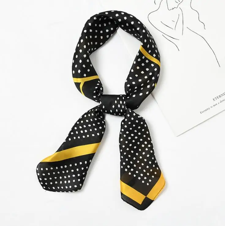 yishine New Arrival 70x70cm Women Elegant Dots Print Multifunctional Square Silky Scarf Stylish Spring Silk Satin Bandana 2019 |