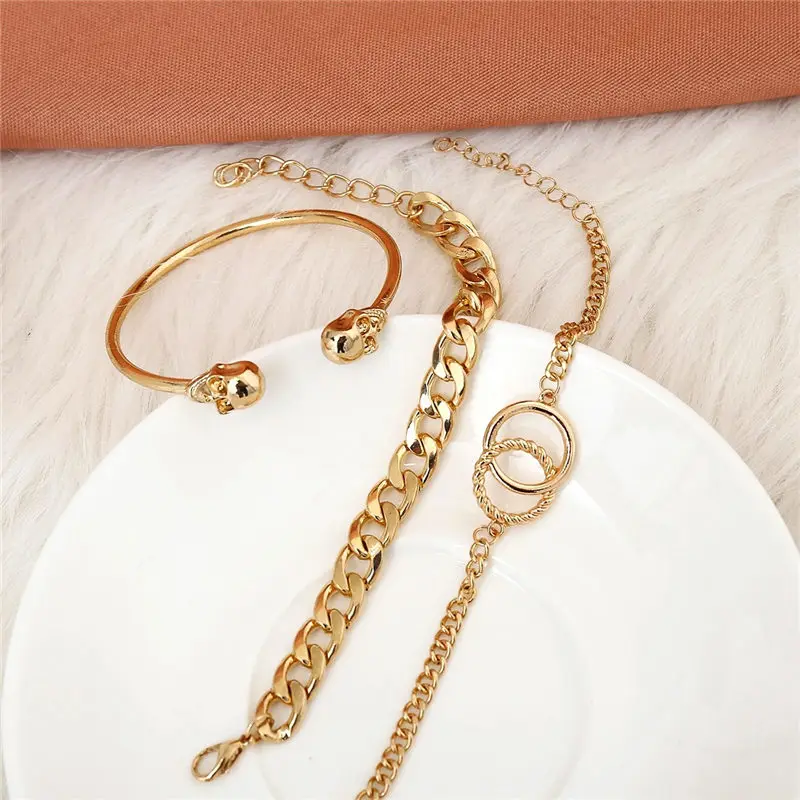 

Multi Layer Charm Double Hoop Chain Metal Bracelets Unique Skull Gold Color Bracelets For Women Bracelet Wedding Party Gift