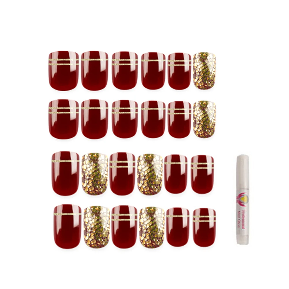 24 шт. средний размер полный лак для ногтей накладные ногти готовый пресс с клеем