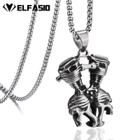 mens heavy rumble motorcycle engine skull solid 316l stainless steel pendant necklace chain jewelry