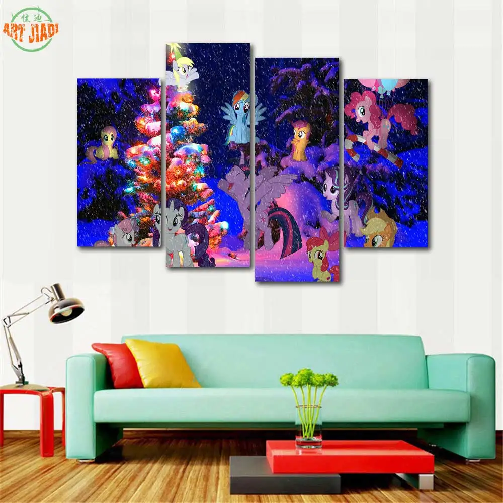 Новинка 5 шт./компл. Холст Искусство Рождественская елка пони снегопад HD Картина