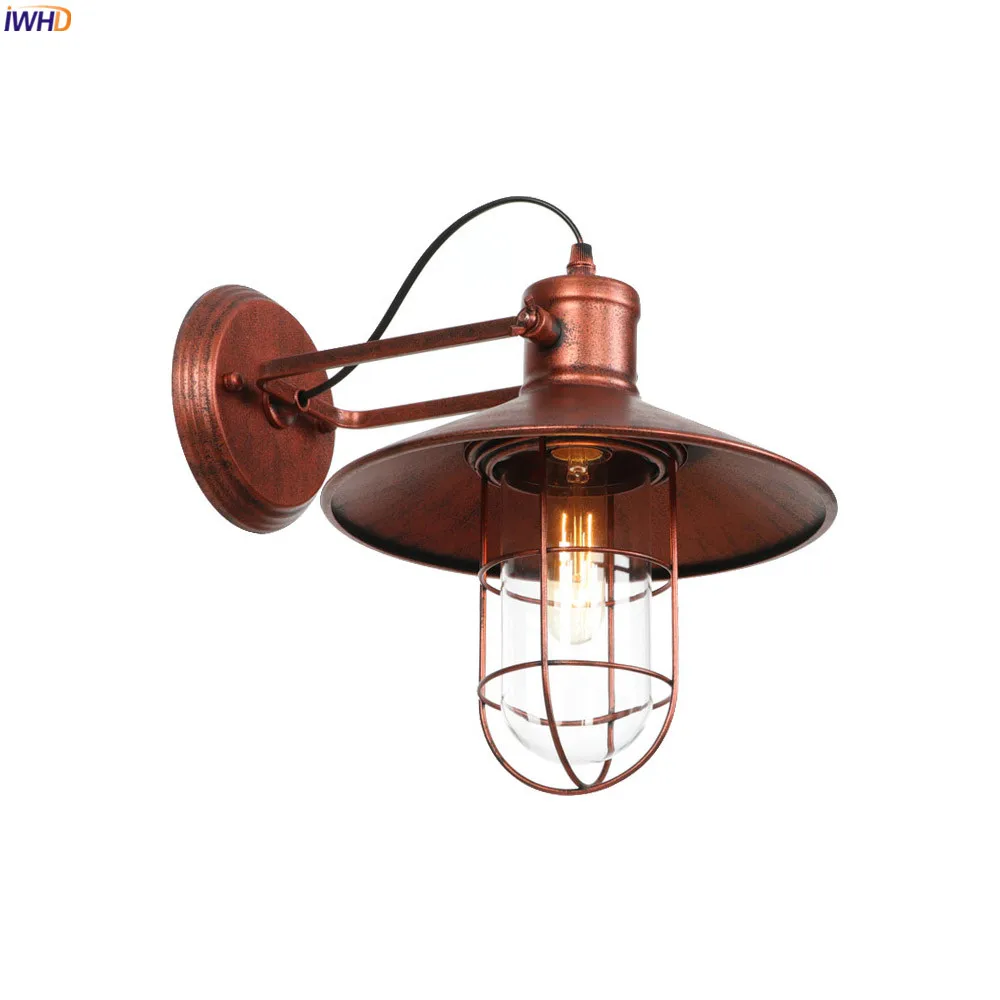 

IWHD RH Loft Style LED Wall Light Fixtures Bedroom Mirror Stair Glass Lampshade Edison Industrial Wall Lamps Sconce Lighting