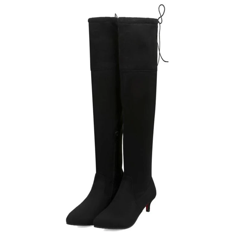 

Tuyoki Plus Size 33-48 4 Color Women Over Knee Boots Winter Bowknot Warm Fur Shoes Woman Pointed Toe Zipper High Heel Boots