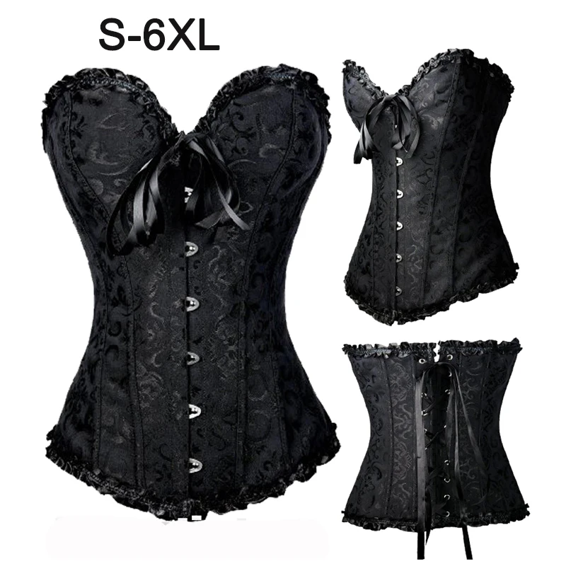 Sexy Women's Satin Lace up Overbust corset 5XL 6XL Plus Size Waist Trainer Corsets Bustier Top Corselet+ G-string Shapewear | Женская
