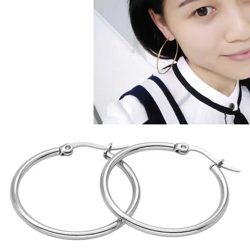 Винтажные серьги кольца из нержавеющей стали большие гладкие Модные женские с