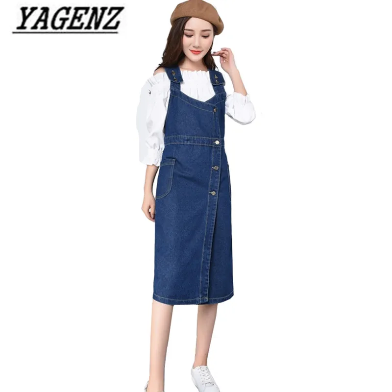 Женское джинсовое платье на бретелях повседневное свободное винтажное с
