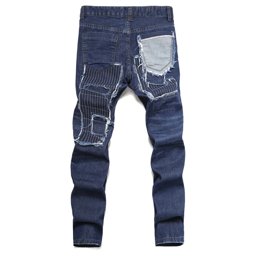 Рваные джинсы с вышивкой для мужчин мужские нашивкой и облегающие брюки задним