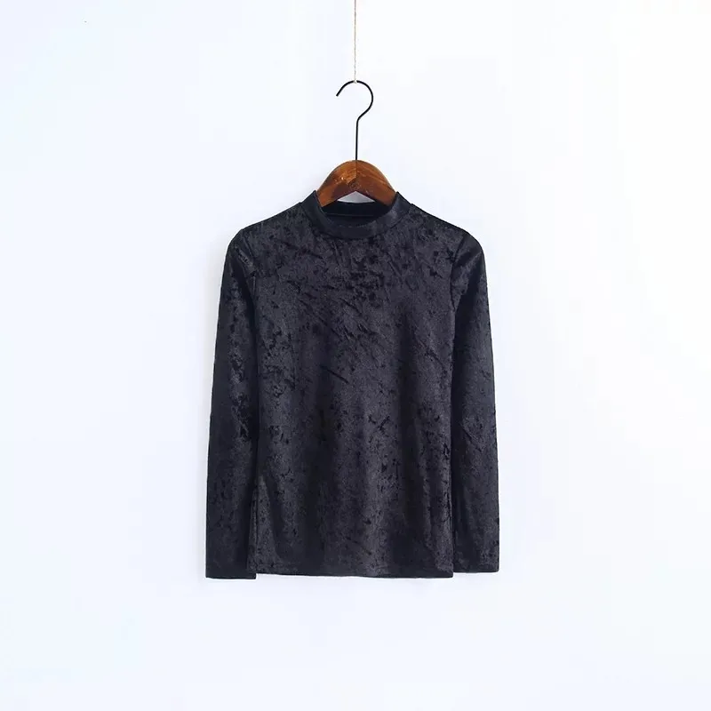 Женские повседневные топы с длинным рукавом, тонкие бархатные пуловеры с высоким воротом, джемпер, бархатная футболка, женская брендовая футболка