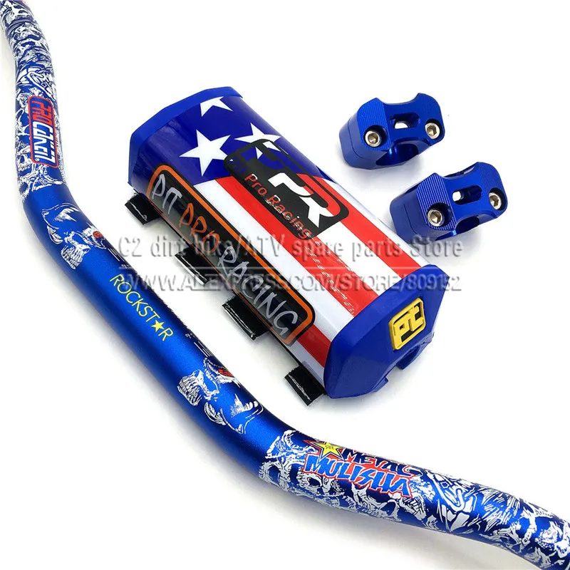 Blue Pit Pro гоночный руль колодки с Профессиональный CAKEN Жир Бар 1-1/" 6065 Алюминий для грязи питбайк Мотокросс KTM CRF KLX YZF Kayo BSE - Цвет: Blue