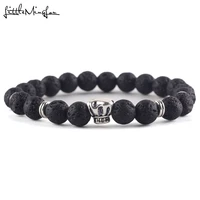 lucky natural stone black lava beads chef hat charm handmade men bracelet for women bracelets bangles jewelry