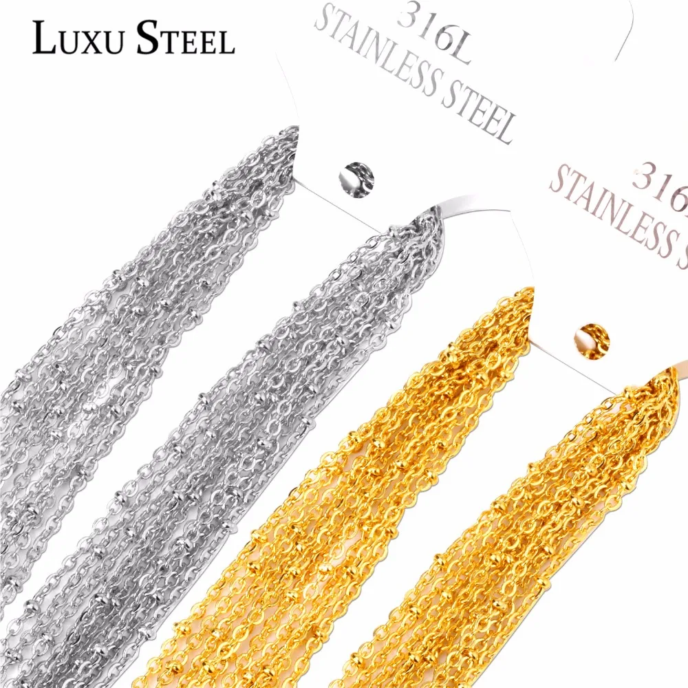 Фото Цепь LUXUSTEEL из нержавеющей стали 316L для мужчин и женщин, ожерелья с плетением из бисера, цвет под золото 2 мм, Подарочная бижутерия, 10 шт./комплект №1
