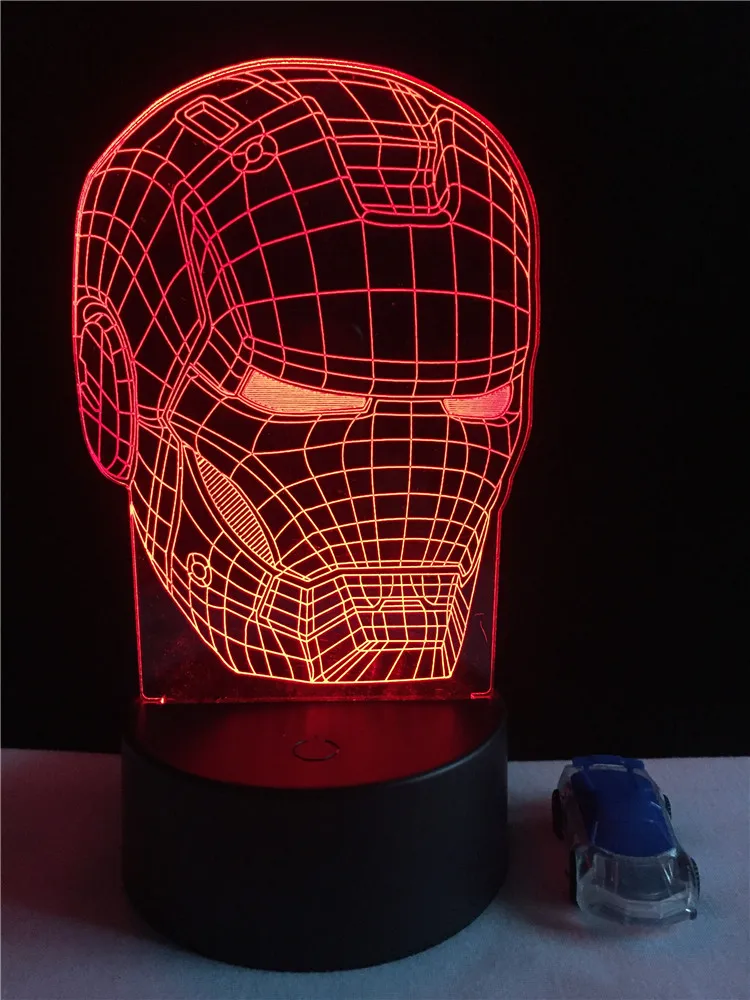 Iron Man 2 Человек-паук, железный человек, Халк, Бэтмен, Америка, капитан, 3D лампа, фильм, герой, домашний стол, декоративный USB иллюзия, Ночной светильник, детская игрушка, подарок - Испускаемый цвет: Iron Man 2