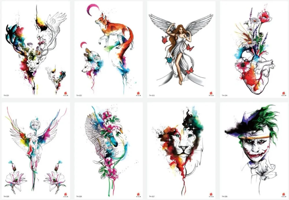 40 Стиль 3d Красочные хна Временные татуировки стикер волк лиса водонепроницаемый