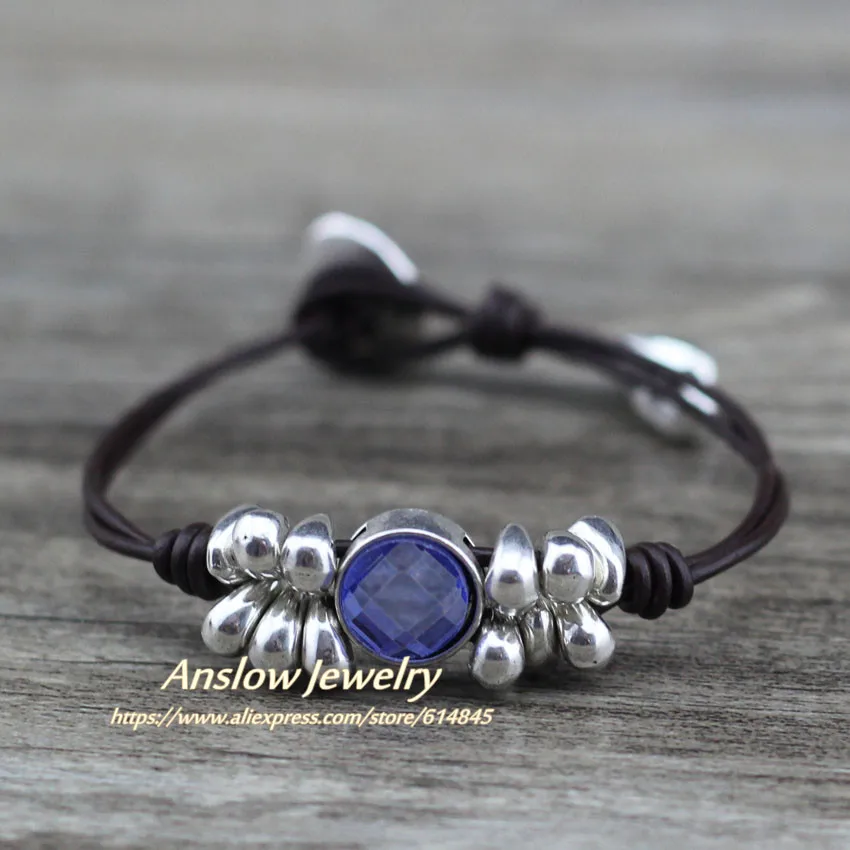 Blue Бренд Anslow, высокое качество, креативный дизайн, модные ювелирные изделия с кристаллами, милый корейский кожаный браслет для женщин, подарок LOW0708LB - Окраска металла: Blue
