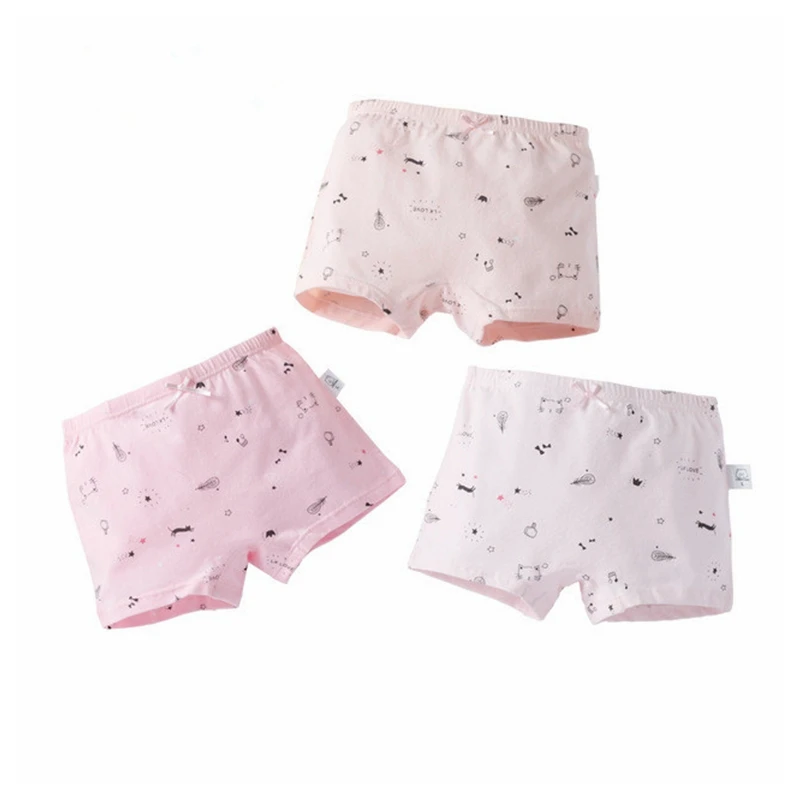 3 pcs/Lot Children's underwear girls cotton pants baby cartoon cat cute pink shorts wholesale Comfortable health | Детская одежда и