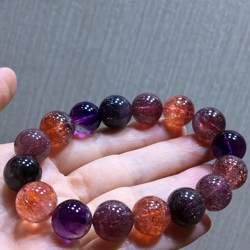 

Certificate 14mm Natural Super 7 Melody Stone Jewelry For Women Men Love Gift Crystal Round Beads Stretch Fashion Bracelet AAAAA
