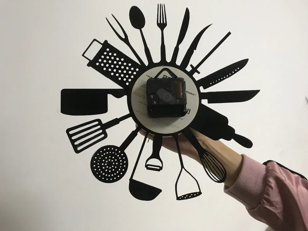 Horloge настенные столовые приборы настенные часы дизайн ложка Вилка кухонные часы винтажные Ретро стиль виниловые часы-пластинка домашний декор бесшумные