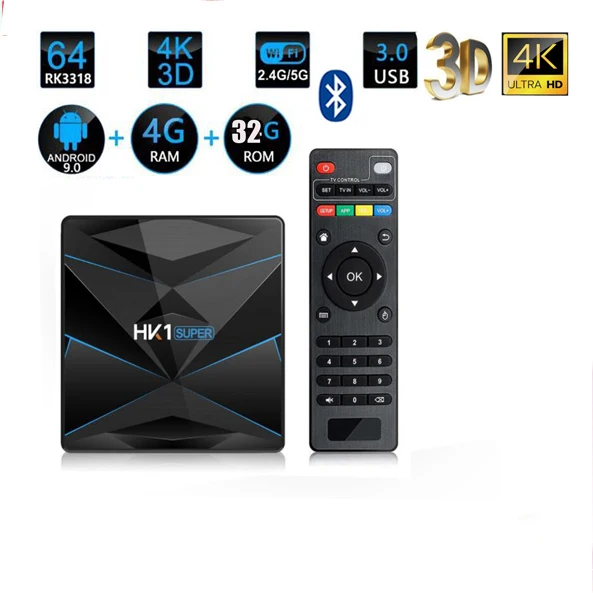 4G 32G HK1 супер Android 9,0 google tv box RK3318 4K 3d Поддержка bluetooth опционально 5g wifi и голосовая воздушная мышь Netflix box youtube rk3318 - Цвет: 4G 32G