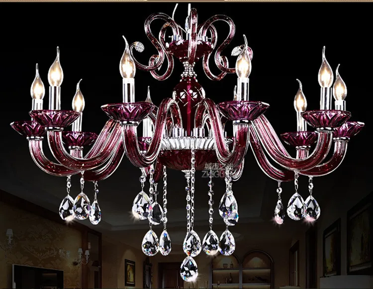 Rose Red Retro хрустальная люстра led внутреннего освещения Роскошные Фиолетовый