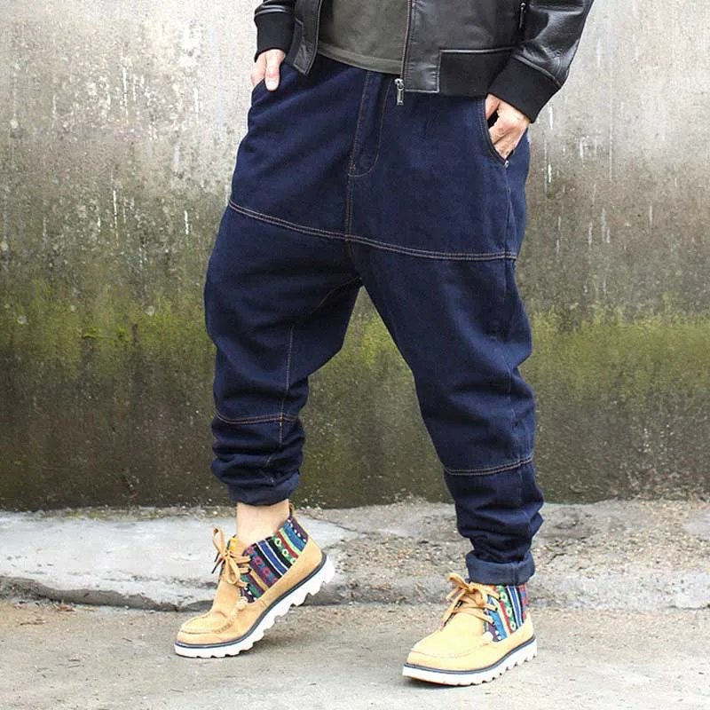 Hip Hop Harem Jeans Denim Pants Mens Fashions Jeans Brand Loose Baggy Streetwear Black Blue Trousers Men Clothes Plus Size 30-46