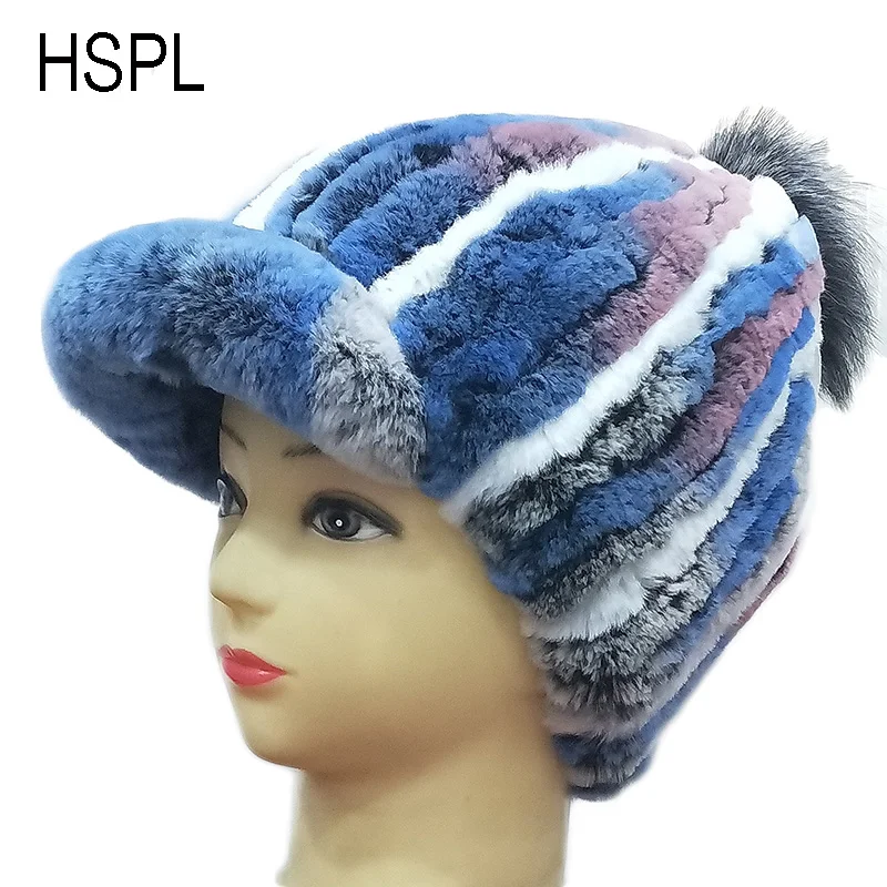 Зимние меховые шапки HSPL с помпоном для женщин Русская Шапка кроликом 2017 Женская