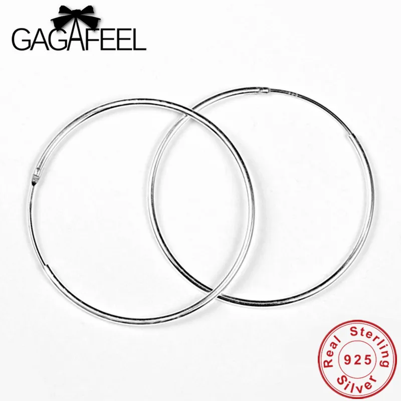 GAGAFEEL S925 стерлингового серебра серьги в виде колец, простые ювелирные изделия для Для женщин женский Серебряные серьги 15/20/25/30/40/50 мм