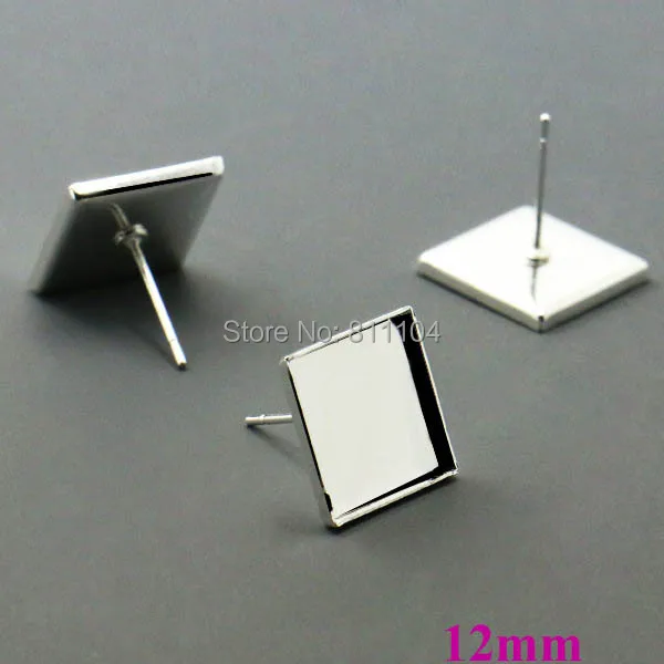 12 мм посеребренные медные Пустые серьги основа квадратная рамка колодки Кабошон