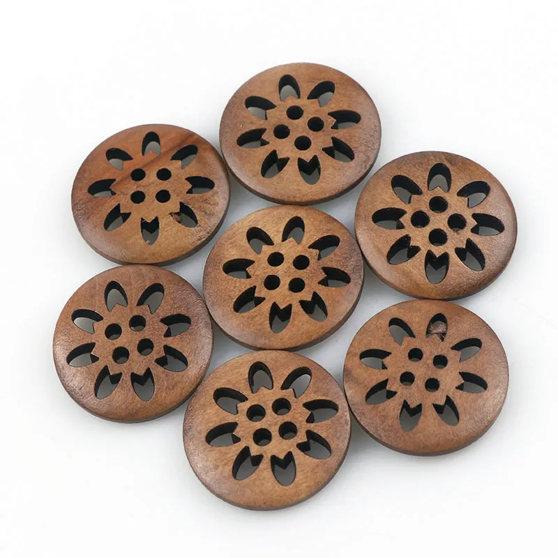 

Brand 25PCs 23mm Coffee Color Wooden Buttons Sewing Snowflake Carved 4 Holes Brown Scrapbooking