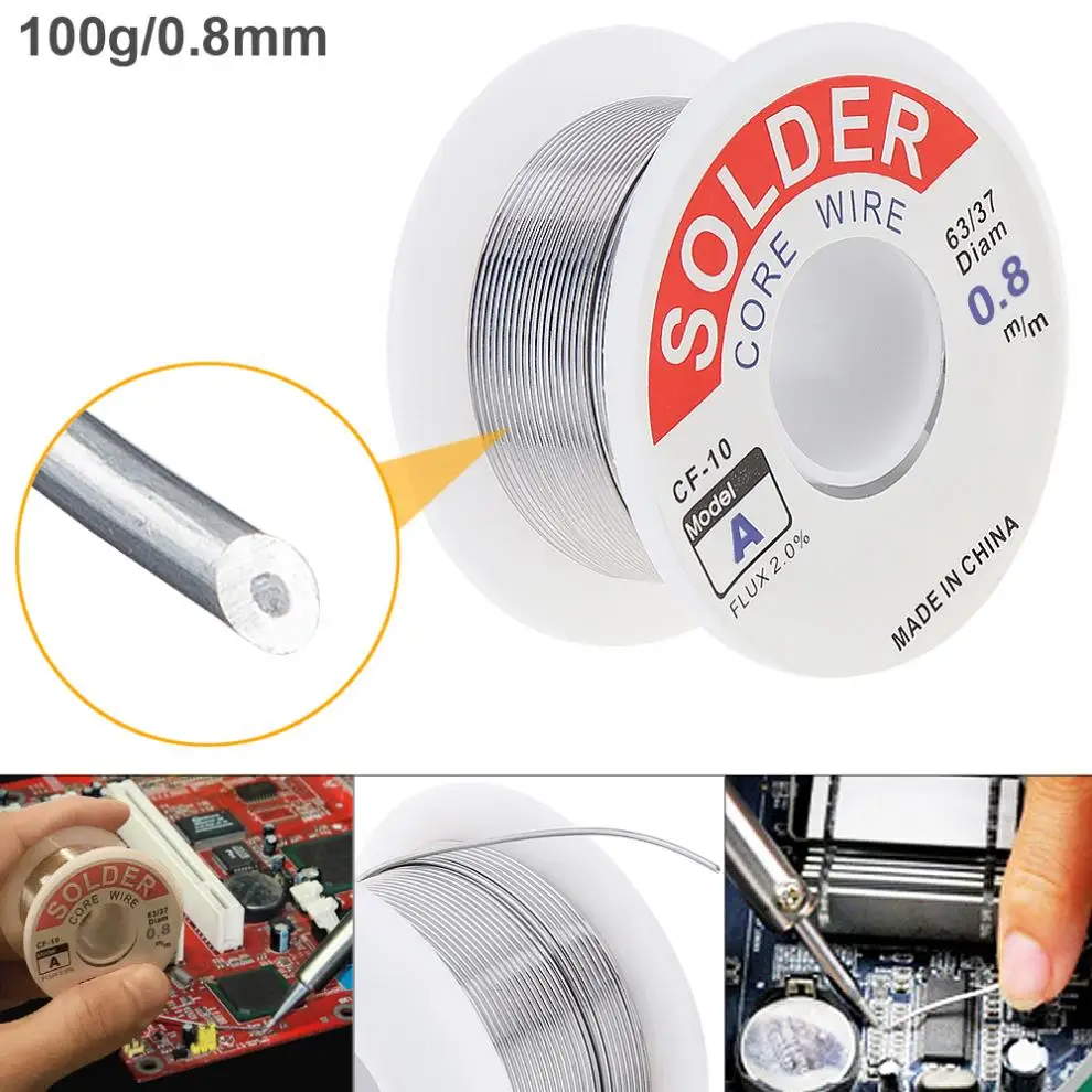 63/37 100 г 0,8 мм Олово тонкий провод сердечник 2% флюс катушка для сварки линия припоя проволока с низкой температурой плавления для электрического паяльника