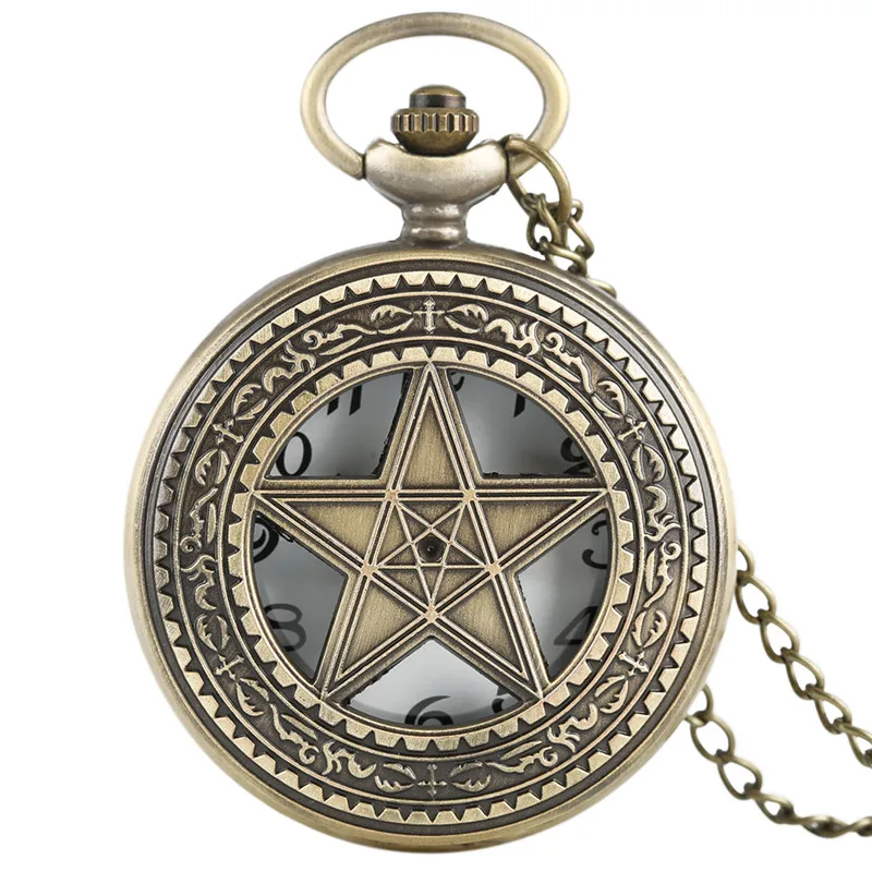 Винтажное ожерелье пентаграмма языческий Wiccan ведьма Готический оловянный кварцевые карманные часы для мужчин женщин и детей подарок стильный кулон