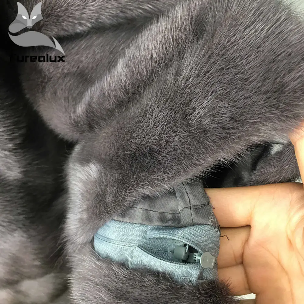 Furealux Роскошная Шуба из натуральной кожи, шуба из натурального меха норки, Женская куртка с отстегивающимся рукавом, тонкая шуба из меха норки, стоячий воротник, теплая шуба из натурального меха