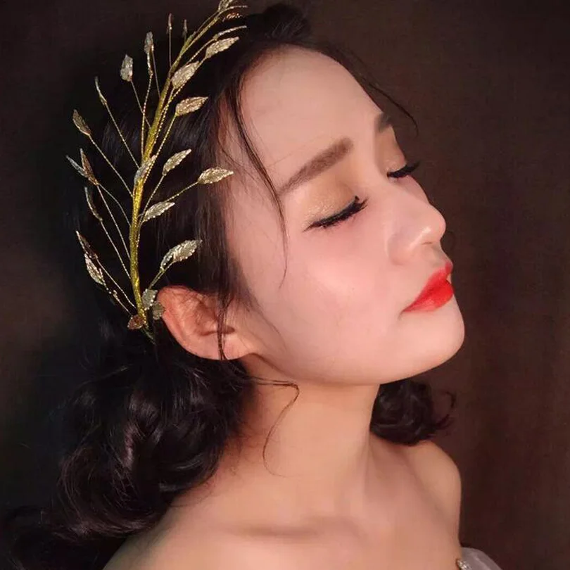 Женский обруч для волос повязка на голову золотого цвета с листьями|wedding hair
