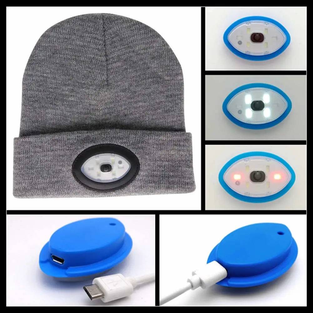 Головной фонарь с 6 светодиодами вязаная шапка заряжаемым USB кабелем уличный