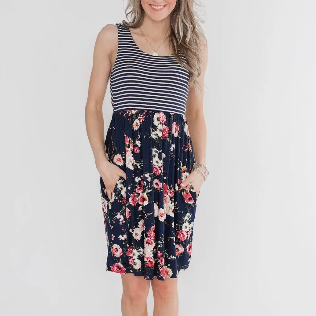 Бесплатная Страусиная Мода для женщин круглый вырез без рукавов в полоску с