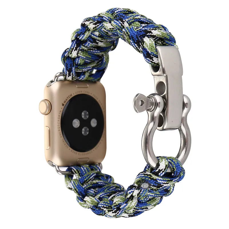 38/42 мм наручных часов iWatch, ремешок с адаптеры для сим-карт нейлоновая веревка выживание, браслет, ремешок для наручных часов, Повседневное Спортивная Apple часы-ремешки Армейский зеленый - Цвет ремешка: Style C