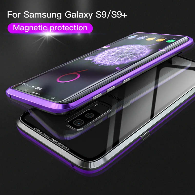 Magnetic Adsorption Phone Case for Galaxy S9 S8 Plus S7 Note 8 Tempered Glass Back Magnet Metal Flip Cover Samsung |