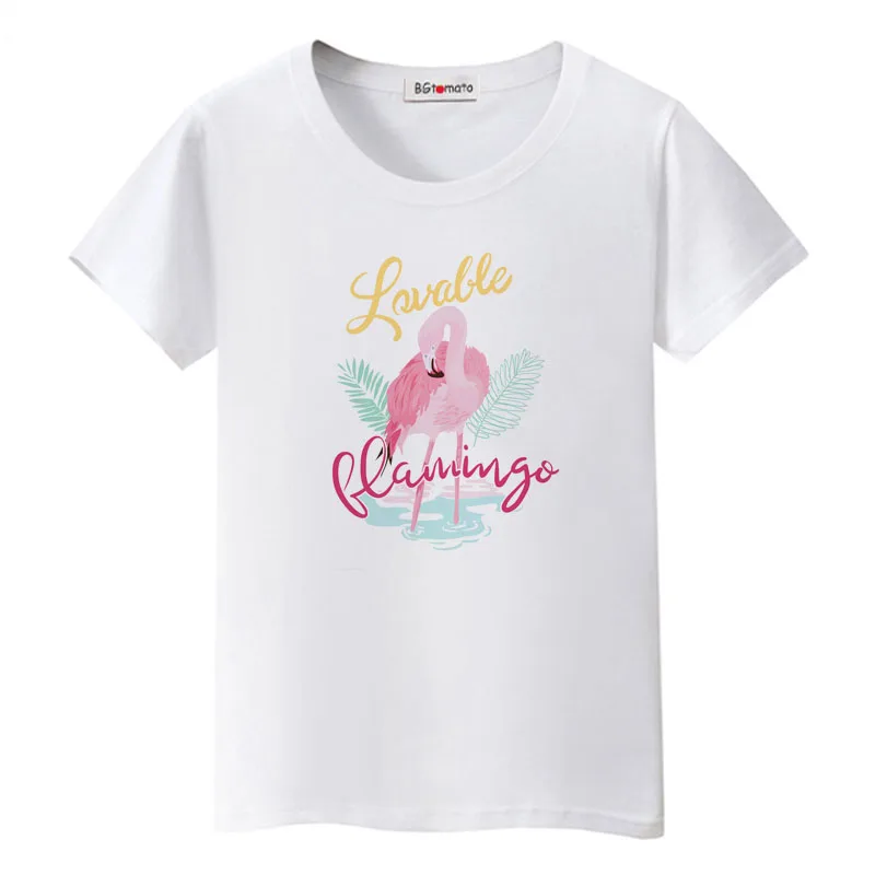 BGtomato 2022 Flamingo pink tshirt beautiful birds t shirt cool animal printing women tee femme summer tops | Женская одежда