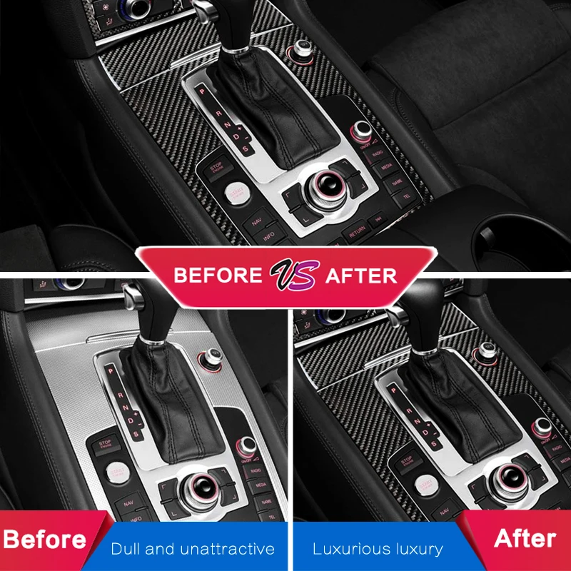 Карбоновые наклейки для интерьера Audi Q7: защитные наклейки для панели переключения передач автомобиля, элементы декора и аксессуары.