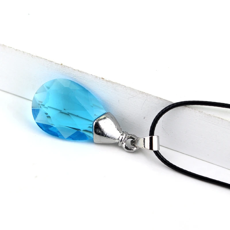 New Anime Cosplay Jewelry: Sword Art Online Yuuki Asuna and Kirito Yui Heart Necklace - Teardrop Shape Blue Crystal Pendant image 3