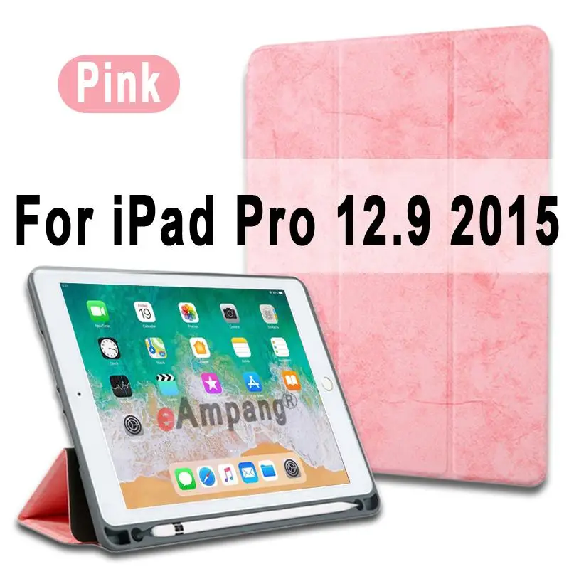 Pink for 12.9 2015 Чехол для Apple iPad Pro 12,9 12," Чехол Премиум кожа крокодиловый узор Смарт бодрствующий сон Funda+ карандаш держатель - Цвет: Pink for 12.9 2015